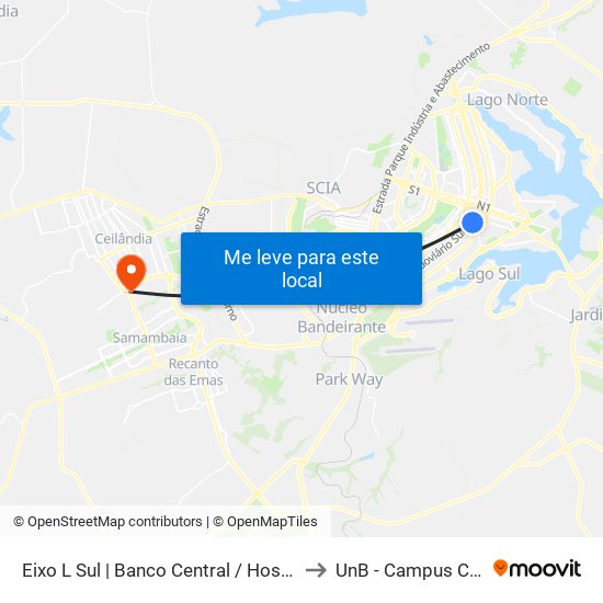 Eixo L Sul | Banco Central / Hospital De Base to UnB - Campus Ceilândia map