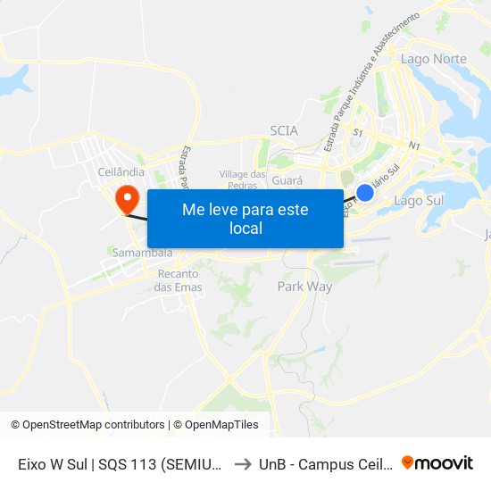 Eixo W Sul | SQS 113 (SEMIURBANO) to UnB - Campus Ceilândia map