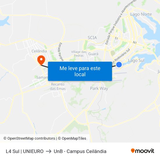 L4 Sul | UNIEURO to UnB - Campus Ceilândia map