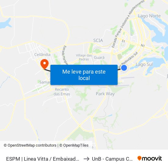 ESPM | Linea Vitta / Embaixada do Iraque to UnB - Campus Ceilândia map