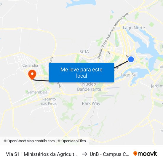 Via S1 | Ministérios Da Agricultura / Economia to UnB - Campus Ceilândia map
