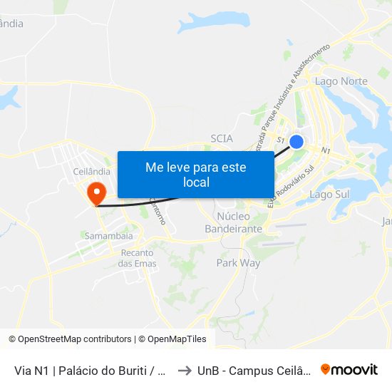 Via N1 | Palácio Do Buriti / Tribunal De Contas Do Df to UnB - Campus Ceilândia map