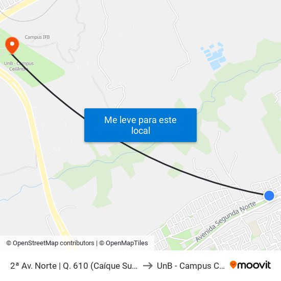 2ª Av. Norte | Q. 610 (Caíque Supermercado) to UnB - Campus Ceilândia map