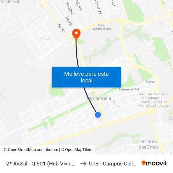 2ª Av.Sul - Q 501 (Hub Vivo Por Ti) to UnB - Campus Ceilândia map
