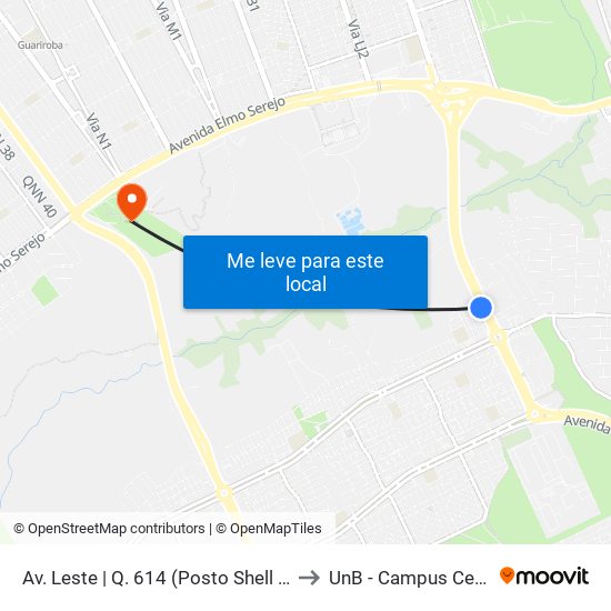 Av. Leste | Q. 614 (Posto Shell / Hrsam) to UnB - Campus Ceilândia map