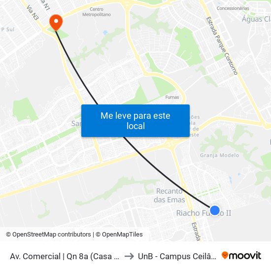 Av. Comercial | Qn 8a (Casa Azul) to UnB - Campus Ceilândia map