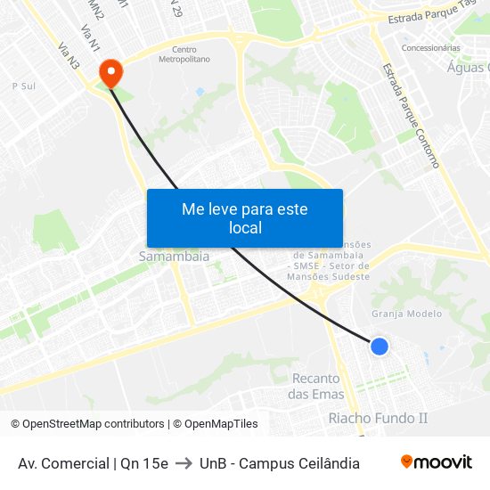 Av. Comercial | Qn 15e to UnB - Campus Ceilândia map