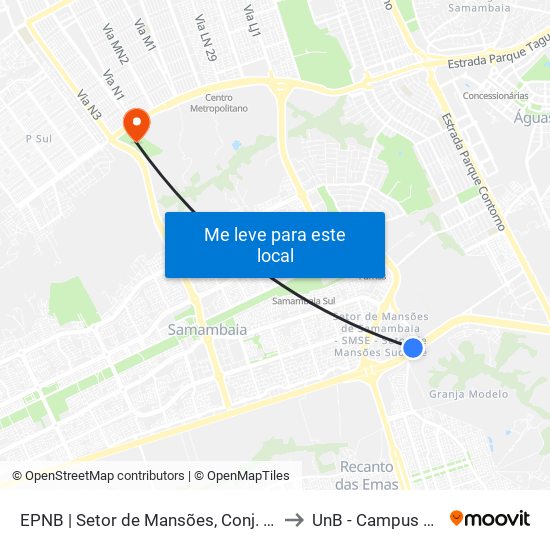 Epnb | Setor De Mansões (Qd. 13) to UnB - Campus Ceilândia map