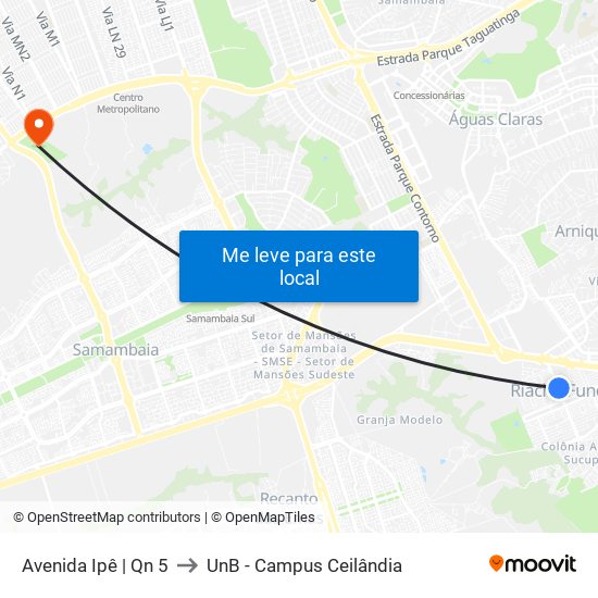 Avenida Ipê | Qn 5 to UnB - Campus Ceilândia map