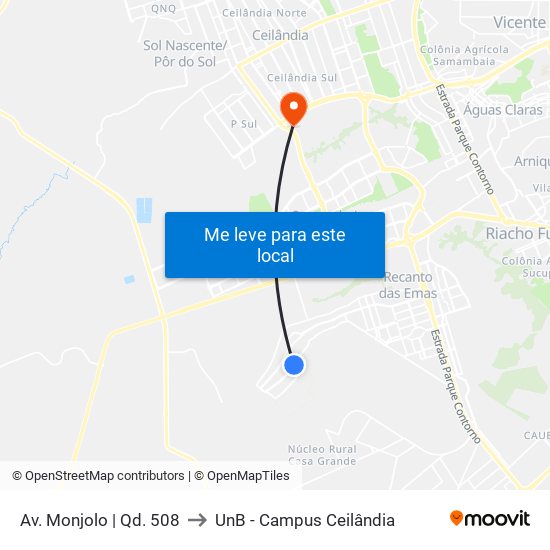 Av. Monjolo | Qd. 508 to UnB - Campus Ceilândia map