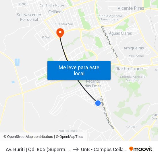 Av. Buriti | Qd. 805 (Superm. Euro) to UnB - Campus Ceilândia map