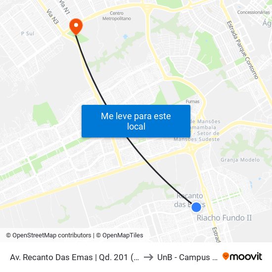 Av. Recanto Das Emas | Qd. 201 (Drogaria Rosário) to UnB - Campus Ceilândia map