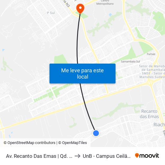 Av. Recanto Das Emas | Qd. 303 to UnB - Campus Ceilândia map