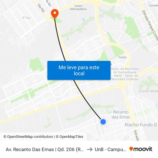 Av. Recanto Das Emas | Qd. 206 (Restaurante Comunitário) to UnB - Campus Ceilândia map