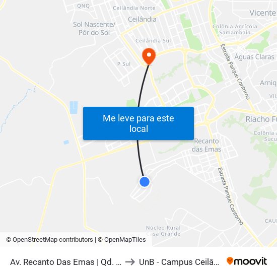 Av. Recanto Das Emas | Qd. 308 to UnB - Campus Ceilândia map