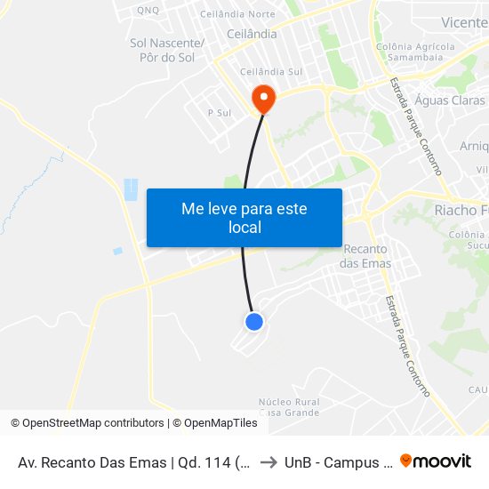 Av. Recanto Das Emas | Qd. 114 (Drogaria Do Povo) to UnB - Campus Ceilândia map