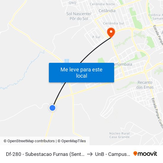 Df-280 - Subestacao Furnas (Sentido Santo Antonio) to UnB - Campus Ceilândia map
