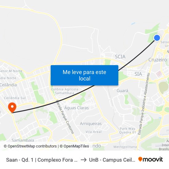 Saan - Qd. 1 | Complexo Fora Do Eixo to UnB - Campus Ceilândia map