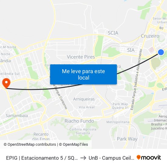 EPIG | Estacionamento 5 / SQSW 103 to UnB - Campus Ceilândia map