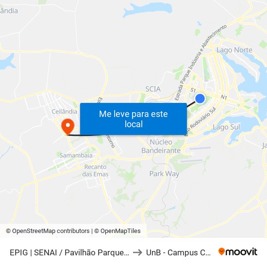 Epig | Senai / Pavilhão Parque Da Cidade to UnB - Campus Ceilândia map