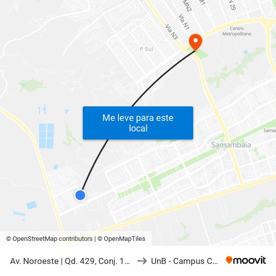 Av. Noroeste | Qd. 429, Conj. 10 (Cef 427) to UnB - Campus Ceilândia map