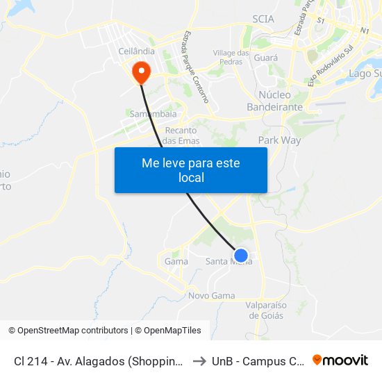 Cl 214 - Av. Alagados (Shopping/Delegacia) to UnB - Campus Ceilândia map