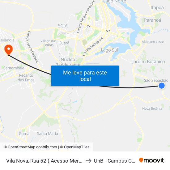 Vila Nova, Rua 52 ( Acesso Mercado União) to UnB - Campus Ceilândia map