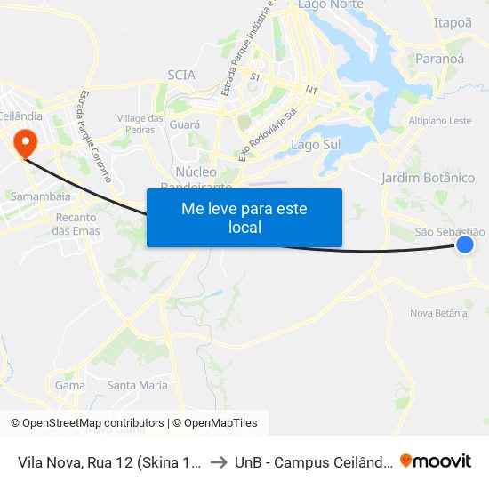 Vila Nova, Rua 12 (Skina 14) to UnB - Campus Ceilândia map
