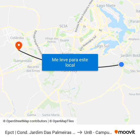 Epct | Cond. Jardim Das Palmeiras (Sentido São Sebastião) to UnB - Campus Ceilândia map