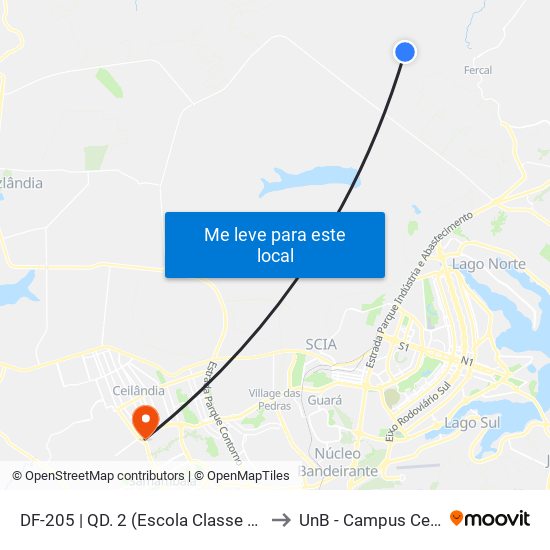 DF-205 | QD. 2 (Escola Classe Boa Vista) to UnB - Campus Ceilândia map
