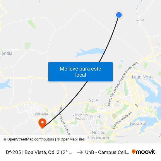 Df-205 | Boa Vista, Qd. 3 (2ª Entrada) to UnB - Campus Ceilândia map