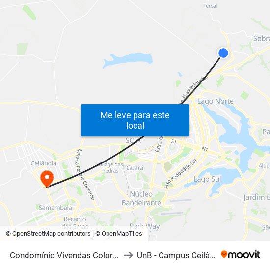 Condomínio  Vivendas Colorado I to UnB - Campus Ceilândia map