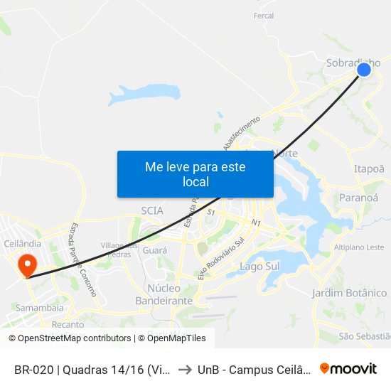 BR-020 | Quadras 14/16 (Viplan) to UnB - Campus Ceilândia map