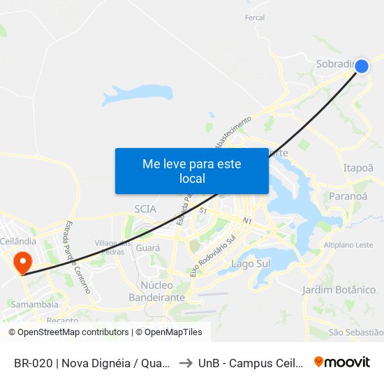 Br-020 | Nova Dignéia / Quadra 18 to UnB - Campus Ceilândia map