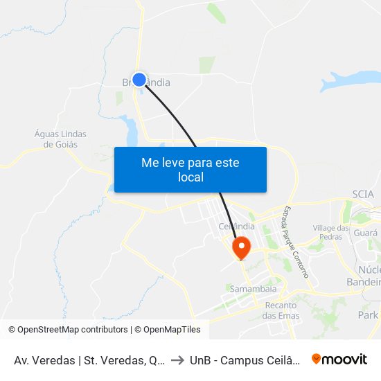 Av. Veredas | St. Veredas, Qd. 2 to UnB - Campus Ceilândia map