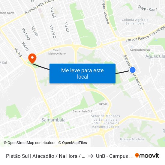 Pistão Sul | Atacadão / Na Hora / Leonardo da Vinci to UnB - Campus Ceilândia map