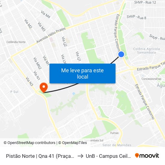 Pistão Norte | Qna 41 (Praça Do Di) to UnB - Campus Ceilândia map