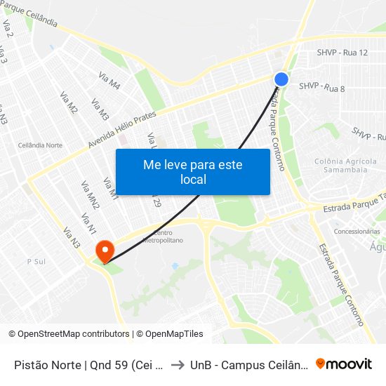Pistão Norte | Qnd 59 (Cei 02) to UnB - Campus Ceilândia map