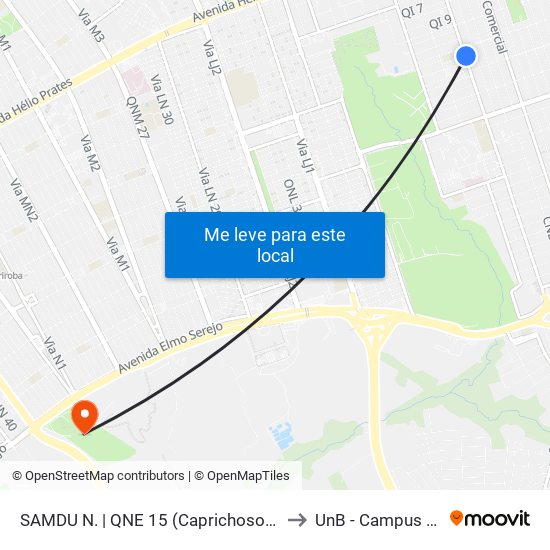 Samdu Norte | Qne 15 (Caprichoso) to UnB - Campus Ceilândia map