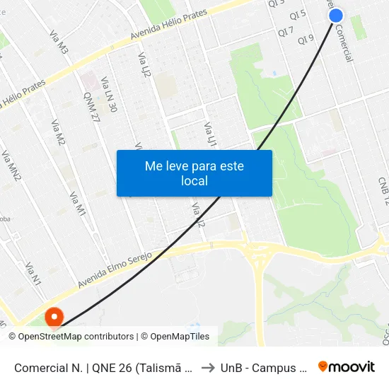 Comercial N. | QNE 26 (Talismã Supermercado) to UnB - Campus Ceilândia map