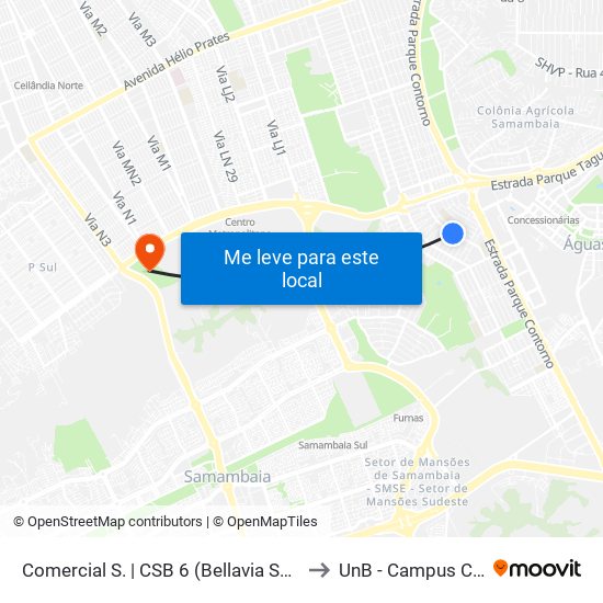 Comercial S. | CSB 6 (Bellavia Supermercado) to UnB - Campus Ceilândia map