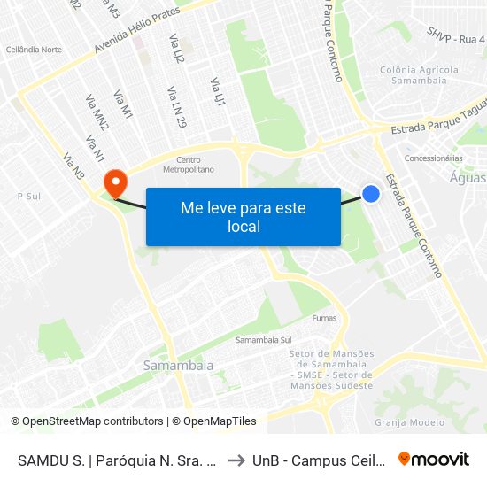 SAMDU S. | Paróquia N. Sra. Fátima to UnB - Campus Ceilândia map