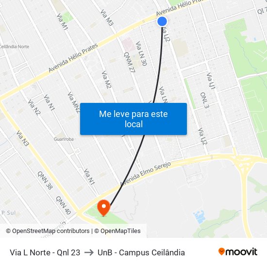 Via L Norte - Qnl 23 to UnB - Campus Ceilândia map