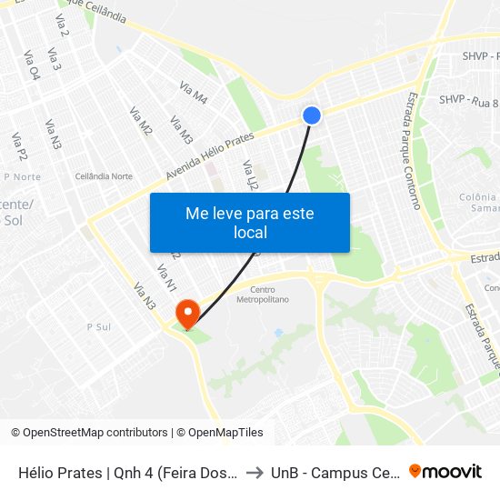Hélio Prates | Qnh 4 (Feira Dos Goianos) to UnB - Campus Ceilândia map