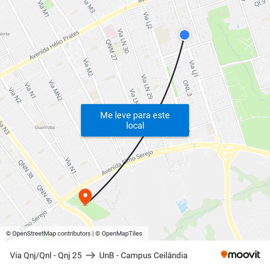 Via Qnj/Qnl - Qnj 25 to UnB - Campus Ceilândia map