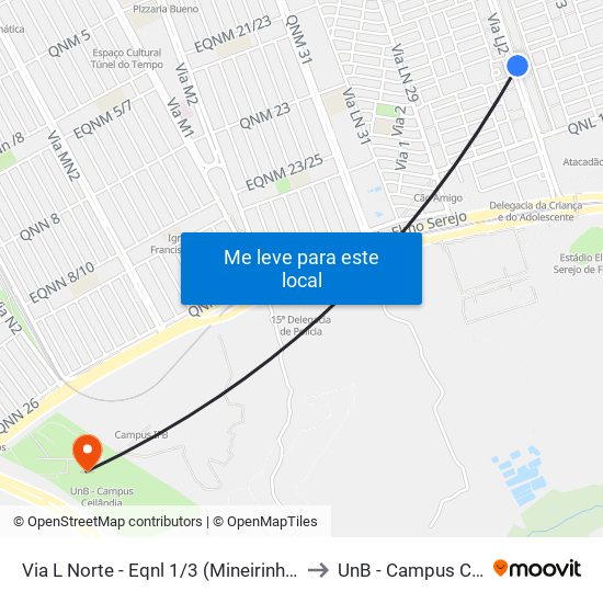 Via L Norte - Eqnl 1/3 (Mineirinho Chopperia) to UnB - Campus Ceilândia map