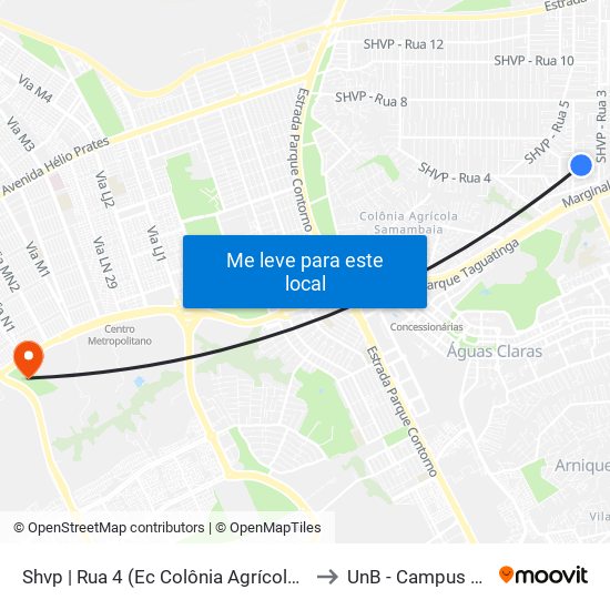 Shvp | Rua 4 (Ec Colônia Agrícola Vicente Pires) to UnB - Campus Ceilândia map