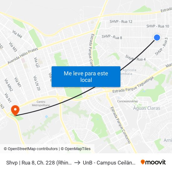 Shvp | Rua 8, Ch. 228 (Rhino) to UnB - Campus Ceilândia map