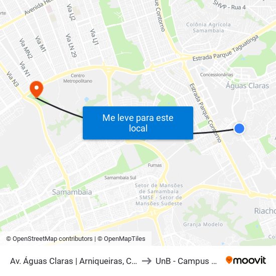 Av. Águas Claras | Arniqueiras, Conj. 6, Ch. 435 to UnB - Campus Ceilândia map
