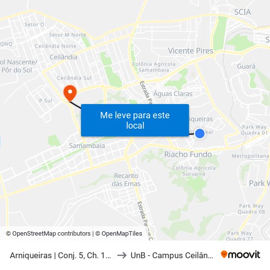Arniqueiras | Conj. 5, Ch. 101 to UnB - Campus Ceilândia map